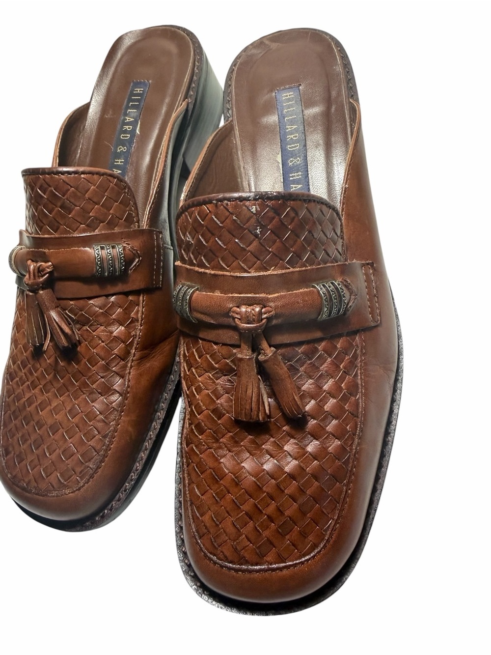 Hillard & Hanson Brown Woven Leather Tassel Loafers Mules Womens 7.5 - Picture 4 of 16